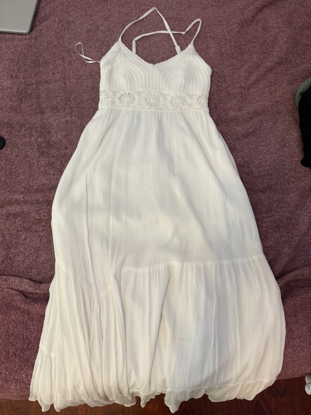 Hollister White Crochet Bodice Spaghetti Strap Maxi Dress